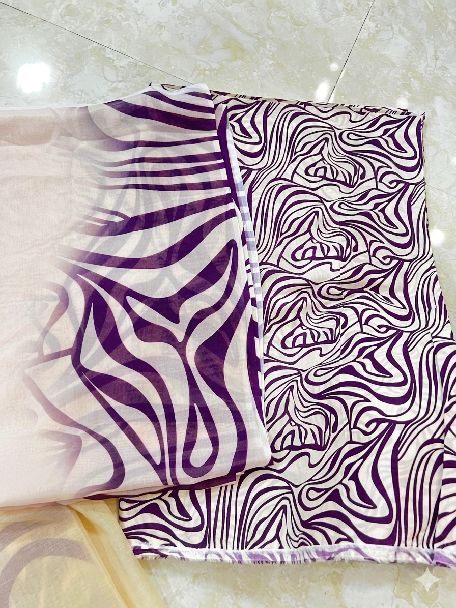 Signature All over print 3pc Lawn with Voil Dupatta