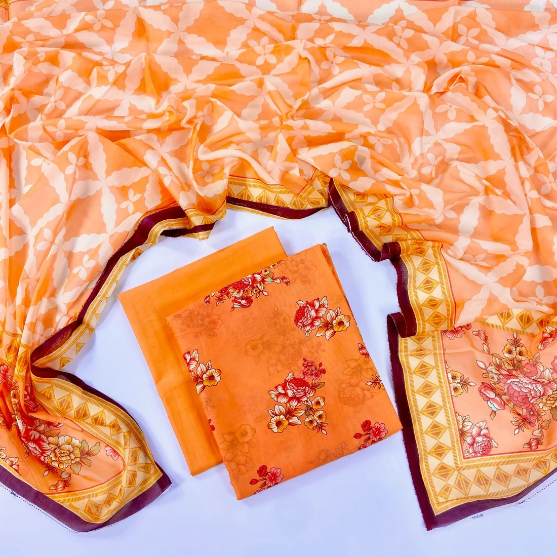 Bonanza Satrangi Outlet Stock 3pc Lawn plane Dyed Trouser with voil dupatta