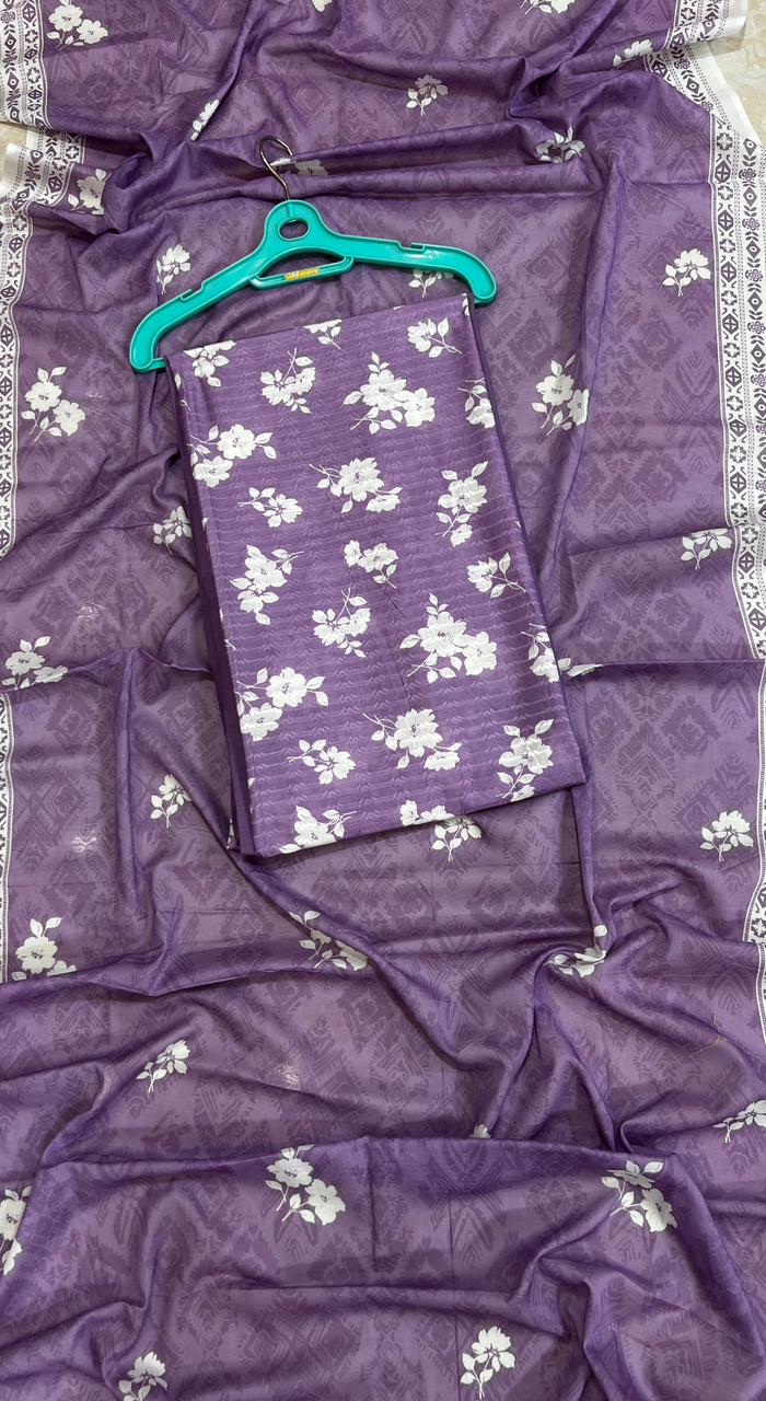 Imported 3pc Niddle Chiken Lawn plane toruser with pure voil dupatta